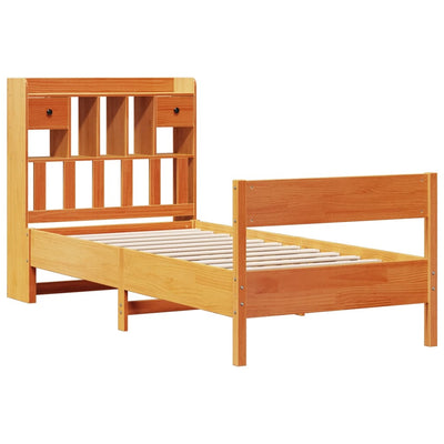Sänky/kirjahylly ilman patjaa vahanruskea 75x190 cm täysi mänty