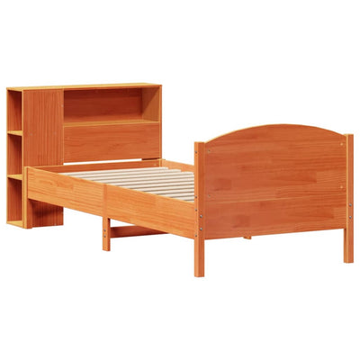 Sänky/kirjahylly ilman patjaa vahanruskea 75x190 cm täysi mänty
