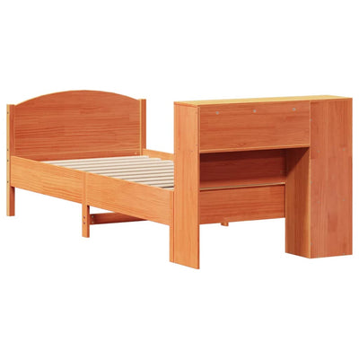 Sänky/kirjahylly ilman patjaa vahanruskea 75x190 cm täysi mänty