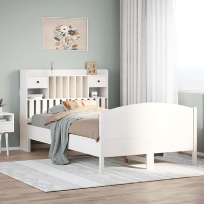 Valkoinen sänky kirjahyllyllä ei patjaa Sfeir 135x190cm (mänty)