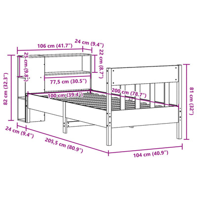 Vahanruskea sänky/kirjahylly ei patjaa Ananiea 100x200cm (mänty)