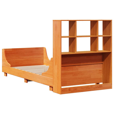 Sänky/kirjahylly ilman patjaa vahanruskea 75x190 cm täysi puu
