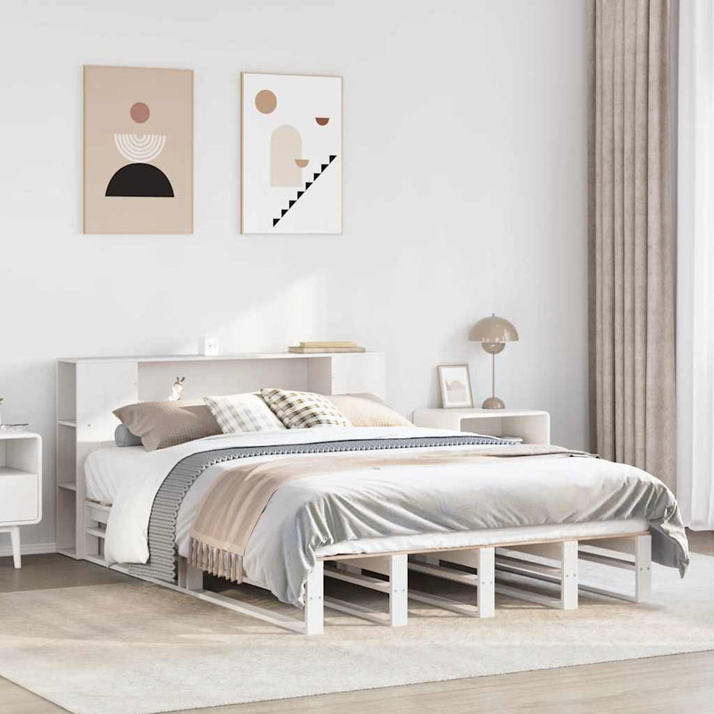 Sänky kirjahyllyllä ei patjaa valkoinen 160x200 cm täysi puu