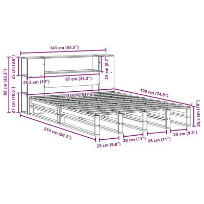 Sänky kirjahyllyllä ilman patjaa Cassiana 135x190cm (puu)