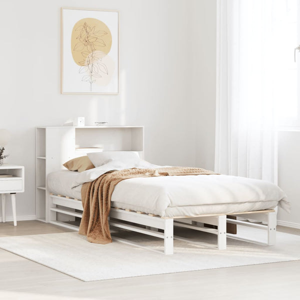 Sänky kirjahyllyllä ei patjaa valkoinen 75x190 cm täysi puu