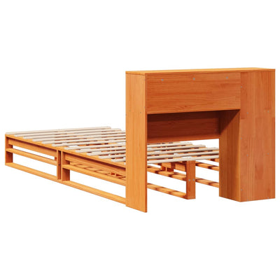 Sänky/kirjahylly ilman patjaa vahanruskea 75x190 cm täysi puu