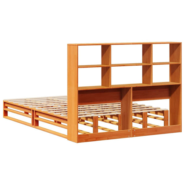 Sänky kirjahyllyllä ilman patjaa vahanrusk 140x190 cm täysi puu