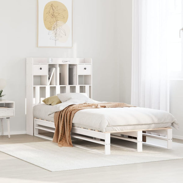 Sänky kirjahyllyllä ei patjaa valkoinen 75x190 cm täysi mänty