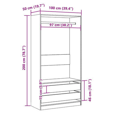 Käsityöläinen tammi vaatekaappi Onal 100x50x200cm (puinen)