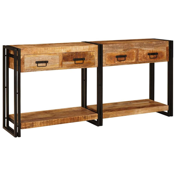 Konsolipöydät 2 kpl Ruskea 161 x 33 x 75 cm Kiinteä mango puu