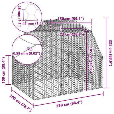 Kanan juoksu Ghorghita 2,5x2x2,25 m (galvanoitua terästä)