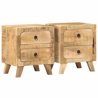yöpöytäkaappi 2 kpl 40x32x46 cm massiivipuuta karkea mango