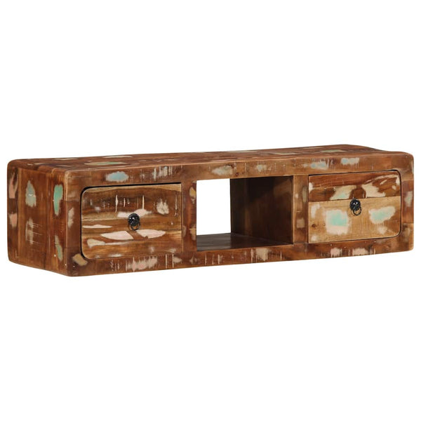Seinälle kiinnitettävä TV-taso 100x32x25 cm kierrätettyä puuta