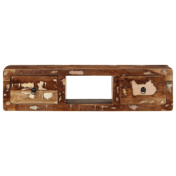 Seinälle kiinnitettävä TV-taso 100x32x25 cm kierrätettyä puuta