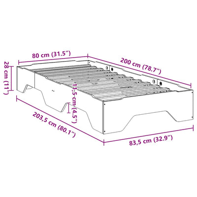 Sängynrunko Ei Patja Pinottava 80x200 cm massiivipuuta