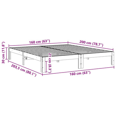 Vahanruskea sängynrunko ilman patjaa Tuturiga 160x200cm (mänty)