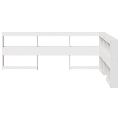 Kirjahyllyn pääty L-muotoinen valkoinen 150 cm massiivipuumänty