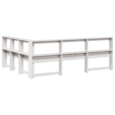 Kirjahyllyn pääty L-muotoinen valkoinen 150 cm massiivipuumänty