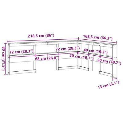 Kirjahyllyn pääty L-muotoinen valkoinen 150 cm massiivipuumänty