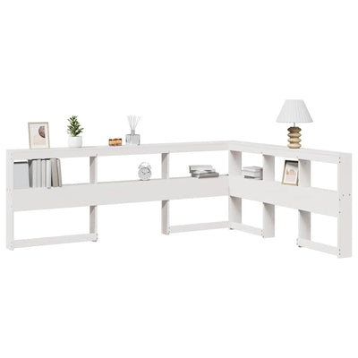 Kirjahyllyn pääty L-muotoinen valkoinen 150 cm massiivipuumänty