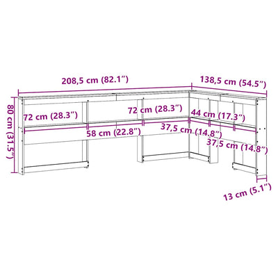 kirjahyllyn pääty L-muotoinen vaharuskea 120cm massiivipuumänty