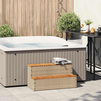 Beige hot tub step Matyasi 100x50x50,5cm (polyrottinki kiinteä akaasia)
