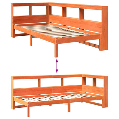 Sänky/kirjahylly ilman patjaa vahanruskea 75x190 cm täysi mänty