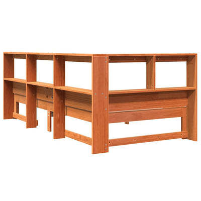 Sänky/kirjahylly ilman patjaa vahanruskea 75x190 cm täysi mänty