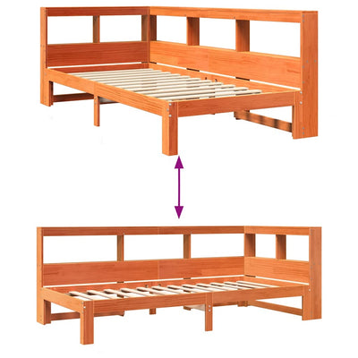 Sänky/kirjahylly ilman patjaa vahanruskea 75x190 cm täysi mänty