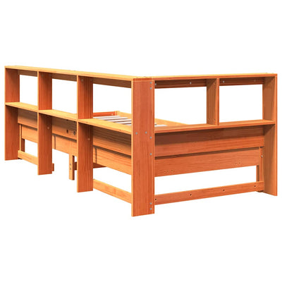 Sänky/kirjahylly ilman patjaa vahanruskea 75x190 cm täysi mänty