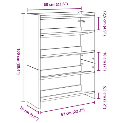 Kenkäteline ruskea tammi 60x25x81 cm tekninen puu