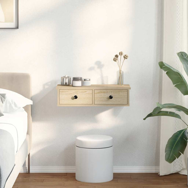 seinähylly laatikoilla Sonoma tammi 60x28x15 cm tekninen puu