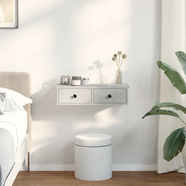 Seinähylly laatikoilla betoninharmaa 60x28x15 cm tekninen puu