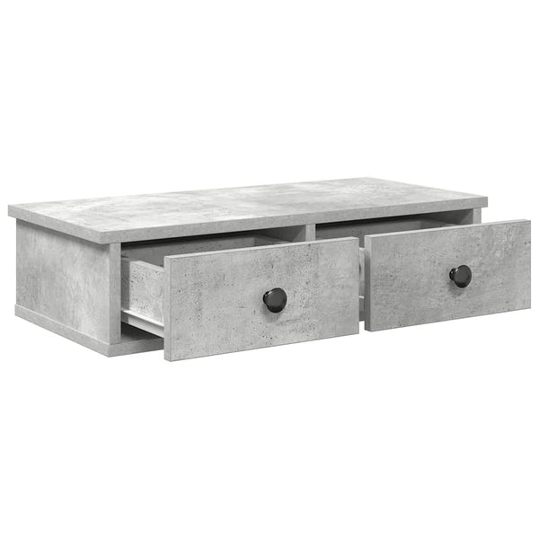 Seinähylly laatikoilla betoninharmaa 60x28x15 cm tekninen puu