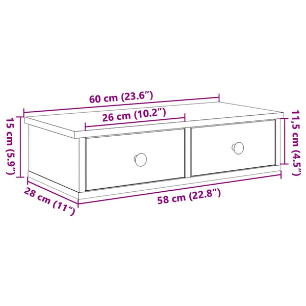 Seinähylly laatikoilla betoninharmaa 60x28x15 cm tekninen puu