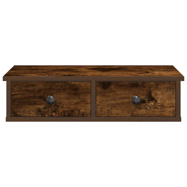 Seinähylly laatikoilla savutammi 60x28x15 cm tekninen puu