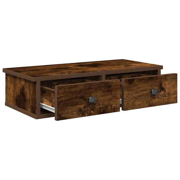 Seinähylly laatikoilla savutammi 60x28x15 cm tekninen puu
