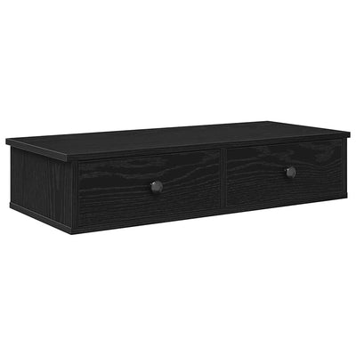Seinähylly laatikoilla musta 80x34x17 cm tekninen puu