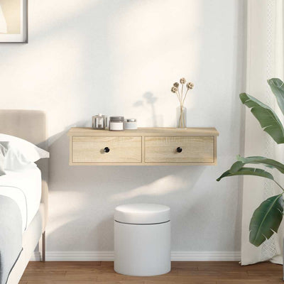 Seinähylly laatikoilla Sonoma-tammi 80x34x17 cm tekninen puu