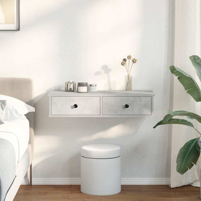 Seinähylly laatikoilla betoninharmaa 80x34x17 cm tekninen puu