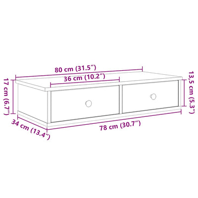 Seinähylly laatikoilla betoninharmaa 80x34x17 cm tekninen puu