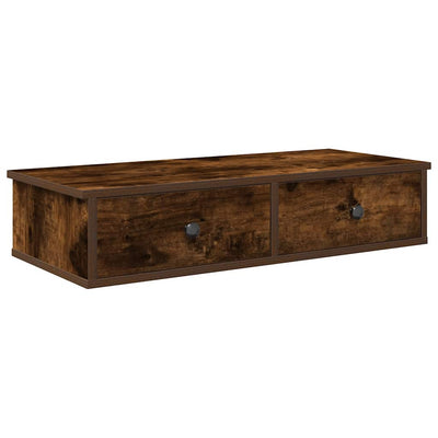 Seinähylly laatikoilla savutammi 80x34x17 cm tekninen puu
