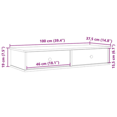 Seinähylly laatikoilla musta 100x37,5x19 cm tekninen puu