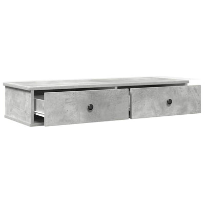 Seinähylly laatikoilla betoninharmaa 100x37,5x19cm tekninen puu