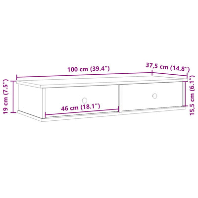 Seinähylly laatikoilla betoninharmaa 100x37,5x19cm tekninen puu