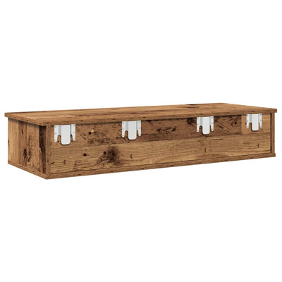 Seinähylly laatikoilla vanha puu 100x37,5x19 cm tekninen puu