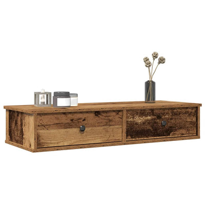 Seinähylly laatikoilla vanha puu 100x37,5x19 cm tekninen puu