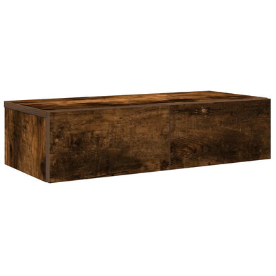 Seinähylly laatikoilla savutammi 60x26,5x15 cm tekninen puu