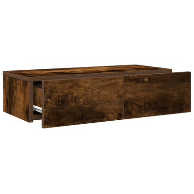 Seinähylly laatikoilla savutammi 60x26,5x15 cm tekninen puu