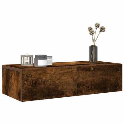 Seinähylly laatikoilla savutammi 60x26,5x15 cm tekninen puu